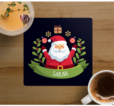 dessous de verre pour noel Père noël avec nom - TenStickers