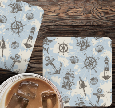 Dessous de verre vintage boussole nautique et phares - TenStickers