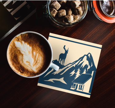 Dessous de verre vintage scène de montagne avec cerf - TenStickers