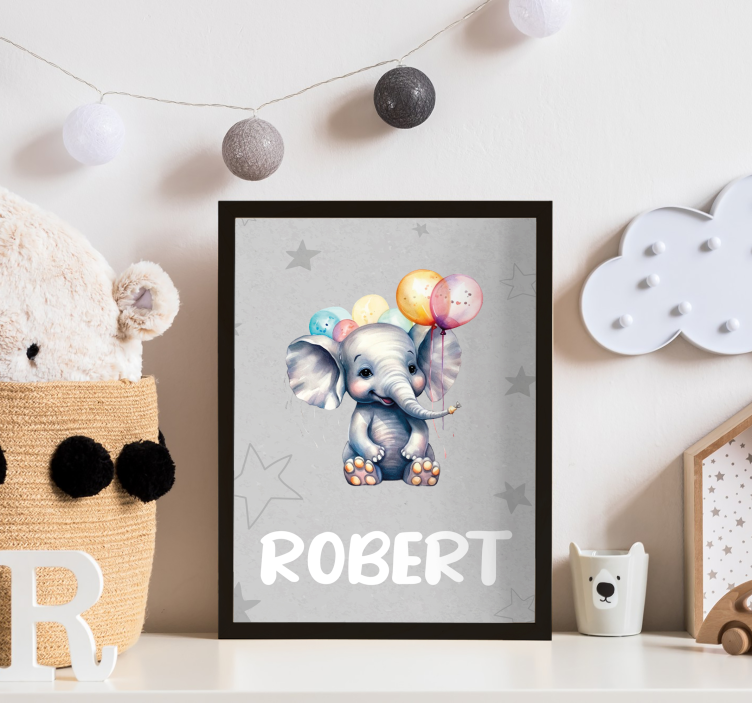 Affiche animal bébé éléphant avec ballons - TenStickers