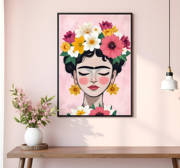 Affiche art chapeau de fleur frida - TenStickers