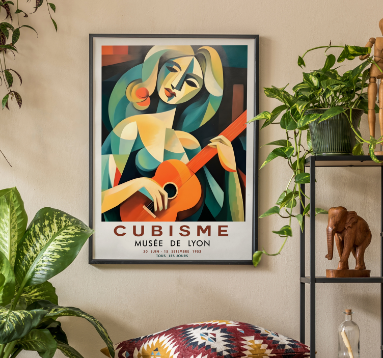 Poster art portrait cubiste femme avec guitare - TenStickers