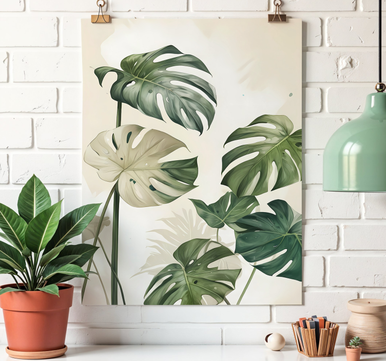 Poster dessin artistique feuilles de monstera - TenStickers