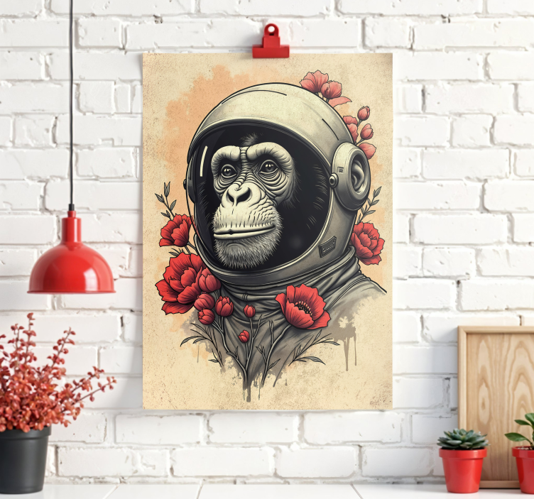Poster dessin artistique singe astronaute - TenStickers