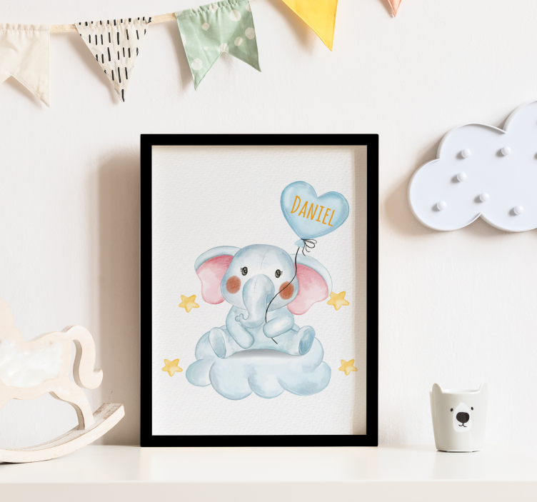Affiche enfant éléphant prénom personnalisable - TenStickers
