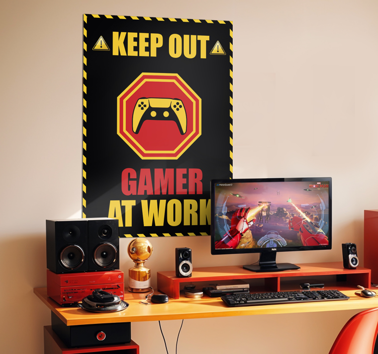 Poster jeux vidéo gamer au travail - TenStickers