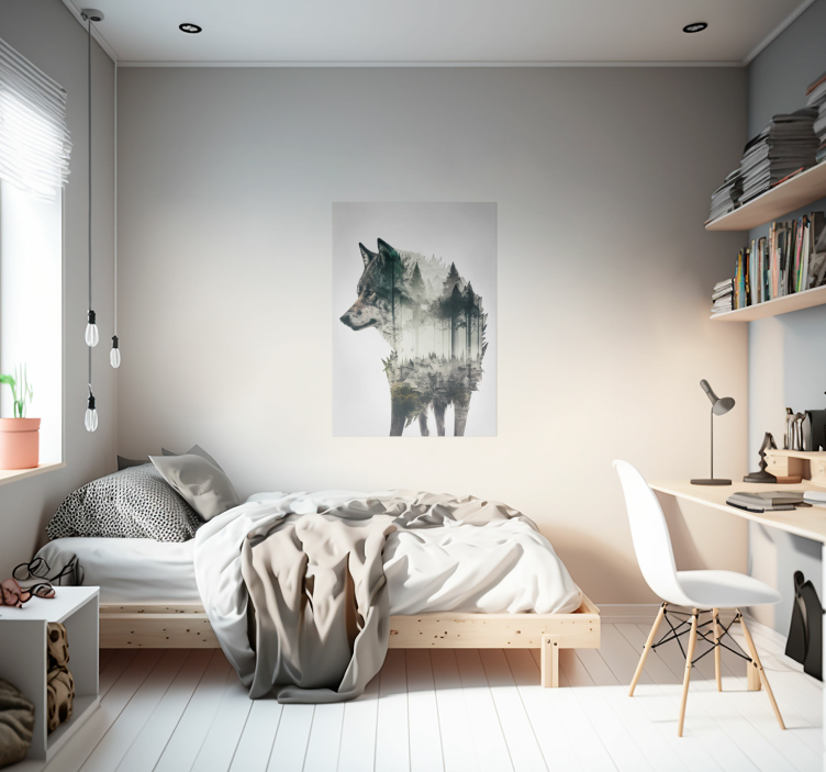 Poster loup avec double expositions - TenStickers