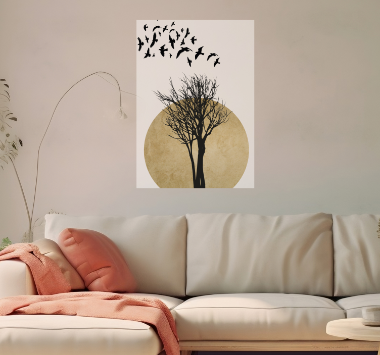 Poster silhouette d'arbre avec oiseaux - TenStickers
