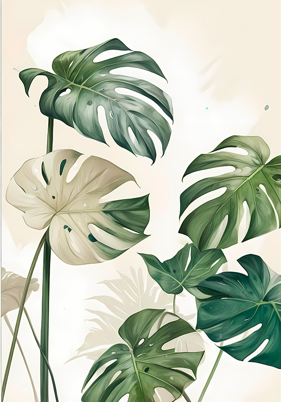 Poster dessin artistique feuilles de monstera - TenStickers