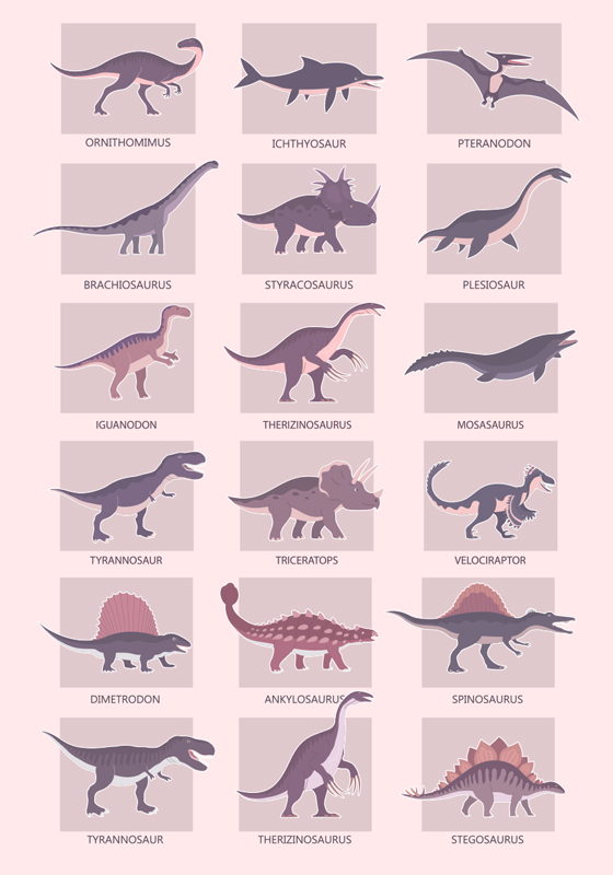 Affiche dinosaure différents types - TenStickers