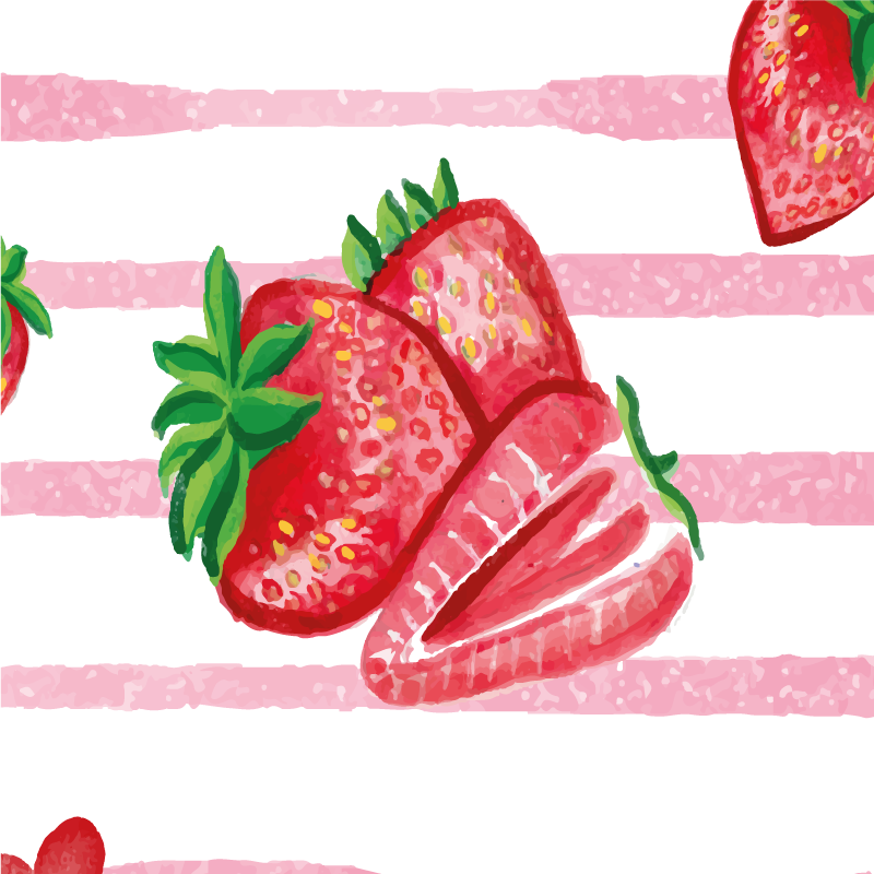 Affiche cuisine fraises sans couture sur fond rayé - TenStickers