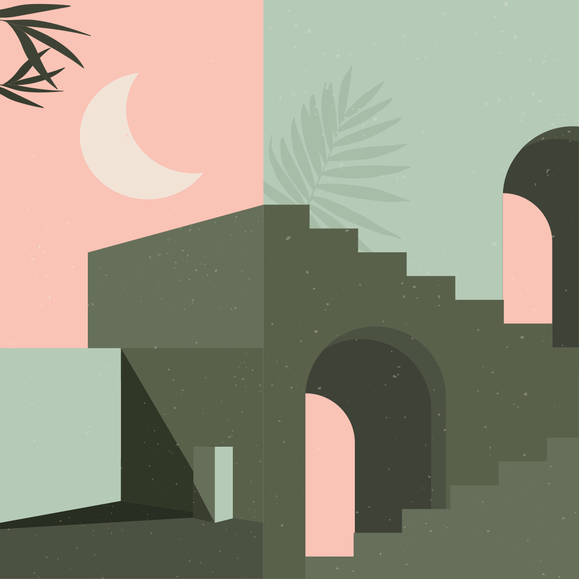 Affiche pour salon formes murales rose et turquoise - TenStickers