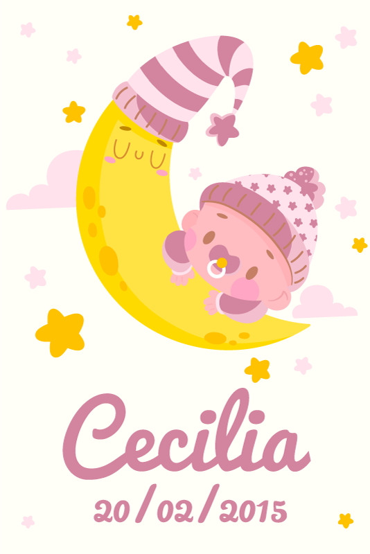 Affiche chambre enfant bébé avec nom et date de naissance - TenStickers