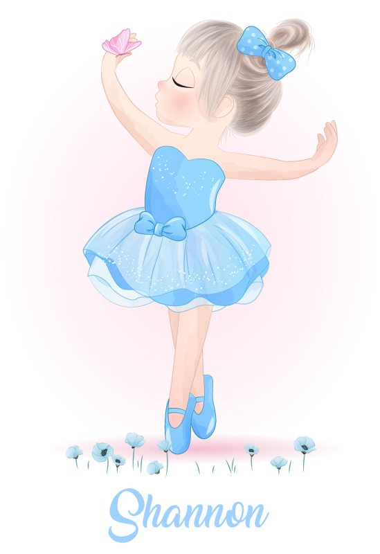 Affiche chambre enfant ballerine bleue avec prénom - TenStickers