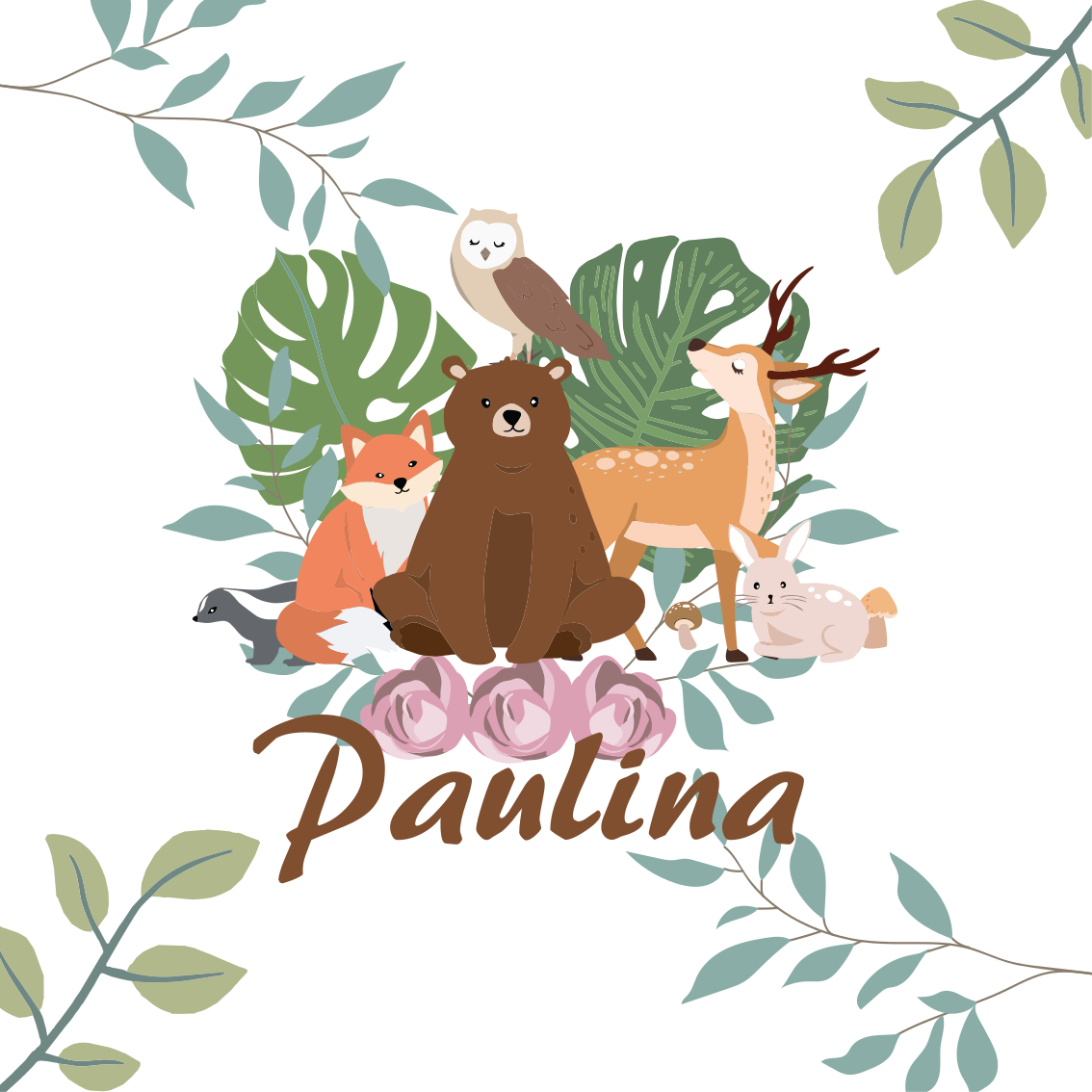 Affiche chambre enfant animaux des bois girly personnalisée - TenStickers