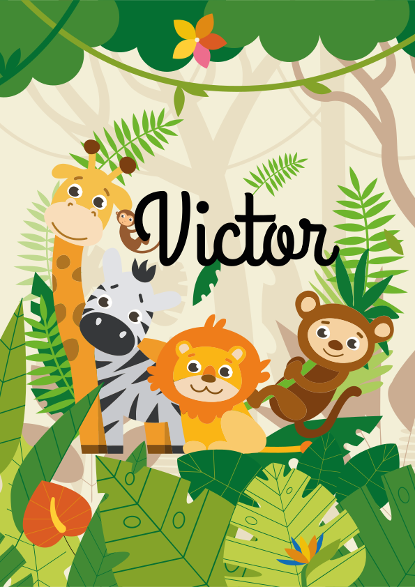 Affiche chambre enfant animaux de la jungle personnalisée - TenStickers