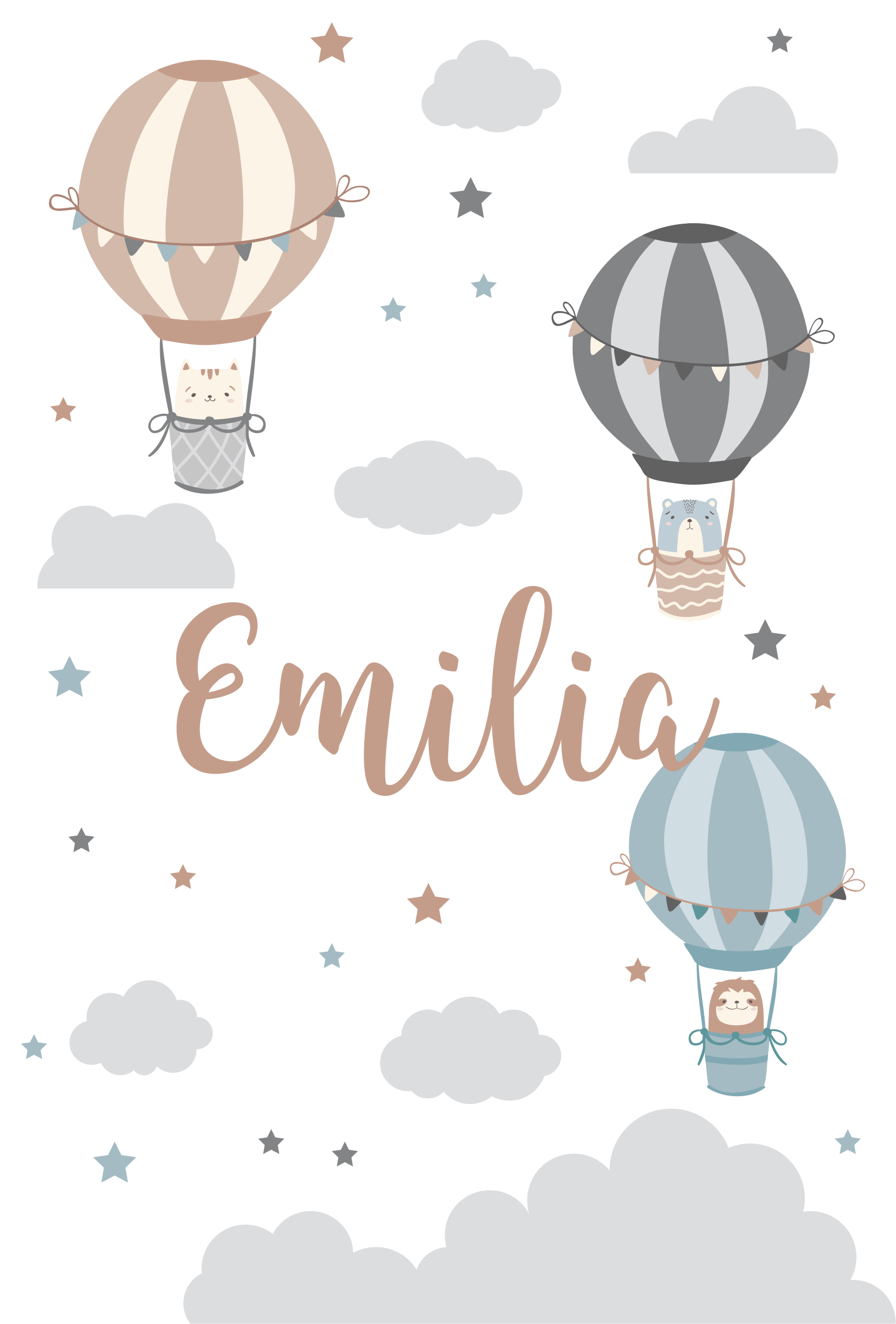 Affiche chambre enfant ballons et nuages pastel - TenStickers