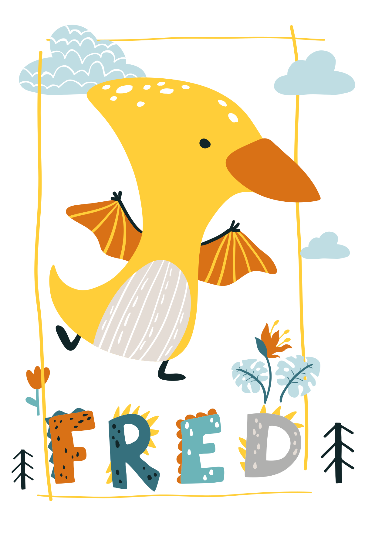 Affiche chambre enfant ptérosaure jaune enfantin - TenStickers
