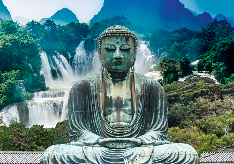 Poster zen cascade de bouddha serein - TenStickers