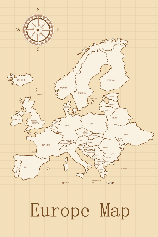 Carte du monde poster europe sur fond beige - TenStickers