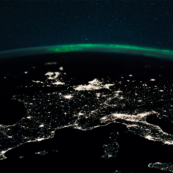 Carte du monde poster vue aérienne de nuit - TenStickers