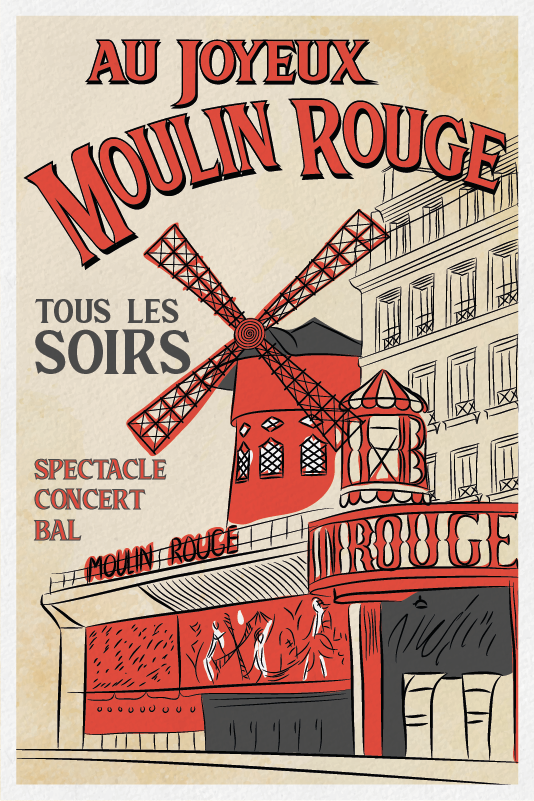 Affiche villes et pays le moulin rouge - TenStickers