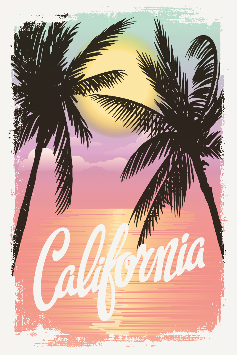 Affiche villes et pays vibes de coucher de soleil californien - TenStickers