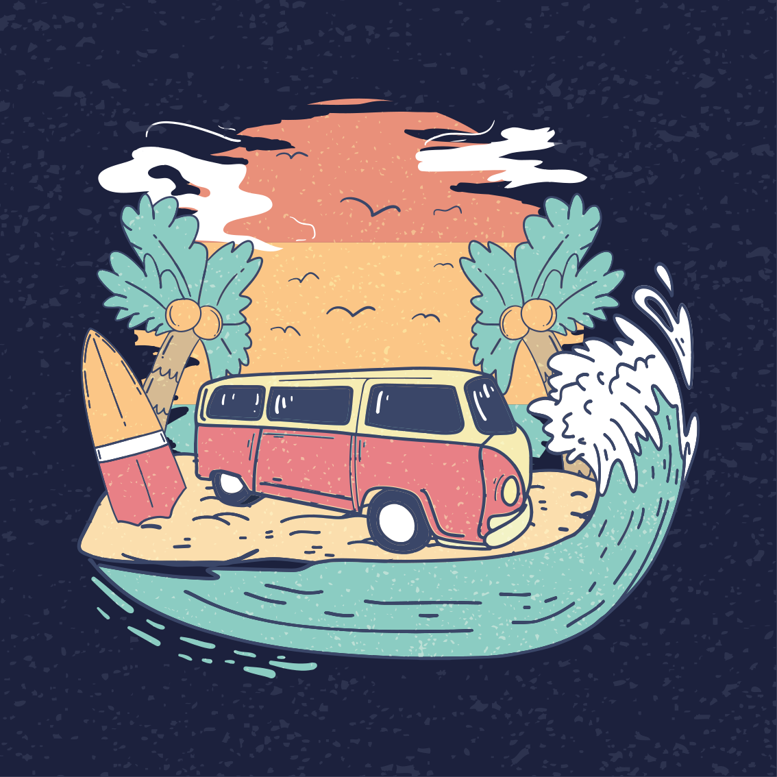 Affiche villes et pays scène de van de surf - TenStickers