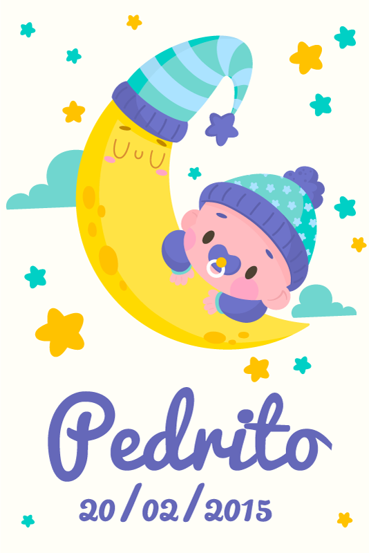 Poster personnalisé bébé dormant sous la lune - TenStickers