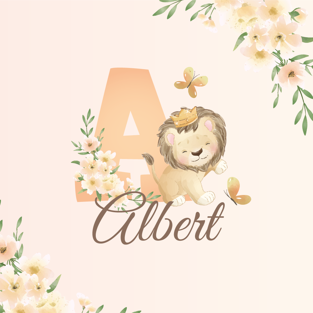 Poster personnalisé lion mignon et fleurs - TenStickers