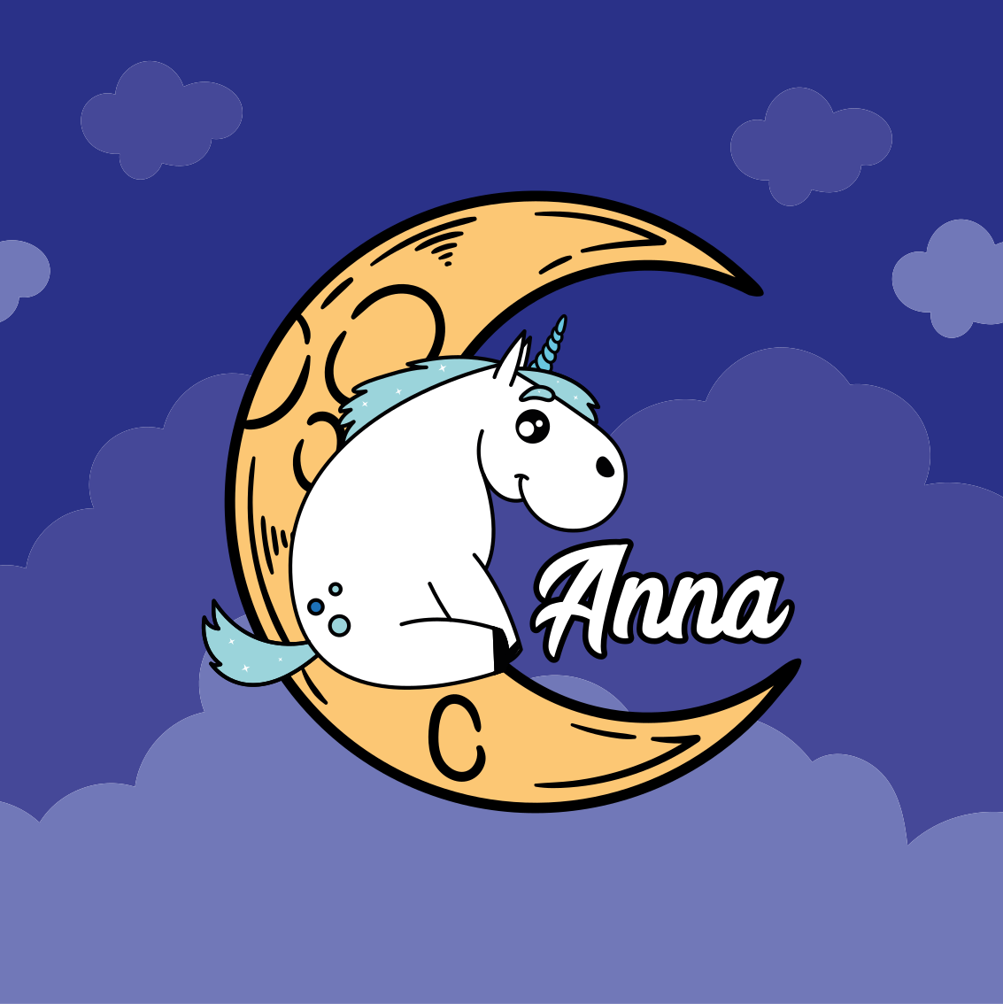 Poster personnalisé scène de licorne et lune - TenStickers