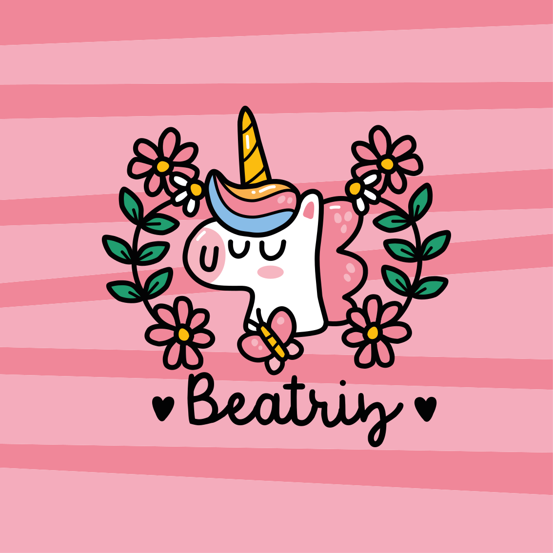 Poster personnalisé licorne mignonne florale - TenStickers