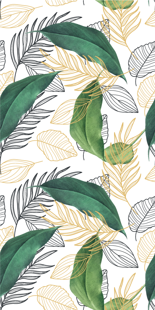 Affiche plantes feuilles vertes et dorées avec dessins - TenStickers