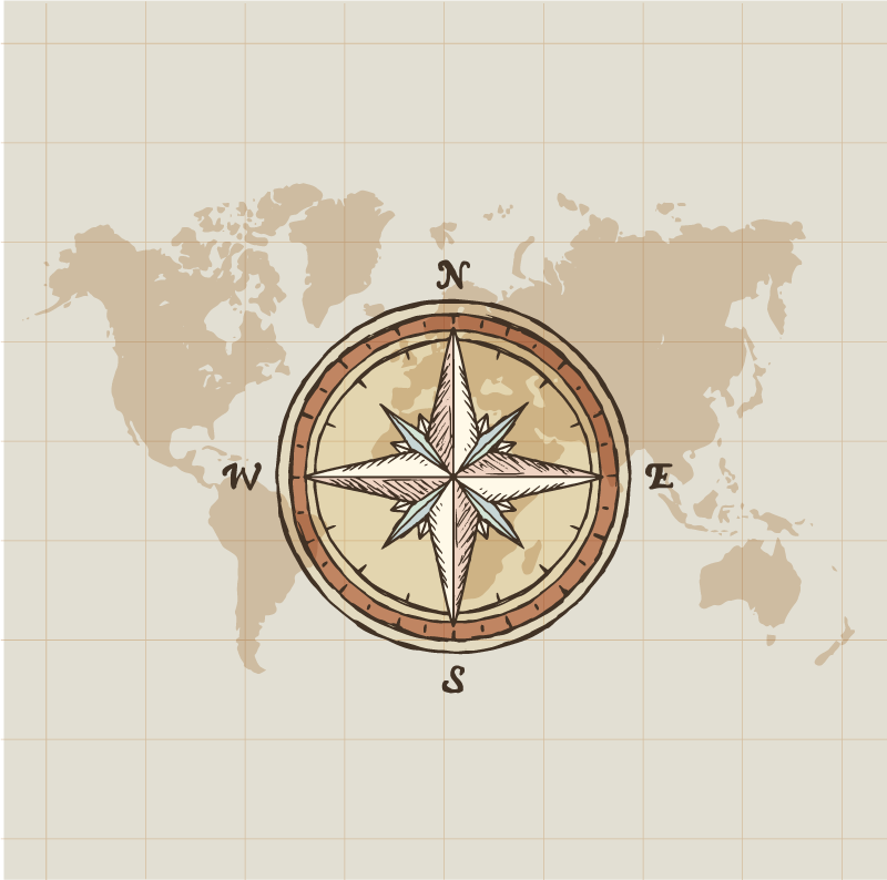 Carte du monde poster cartographie vintage et boussole - TenStickers