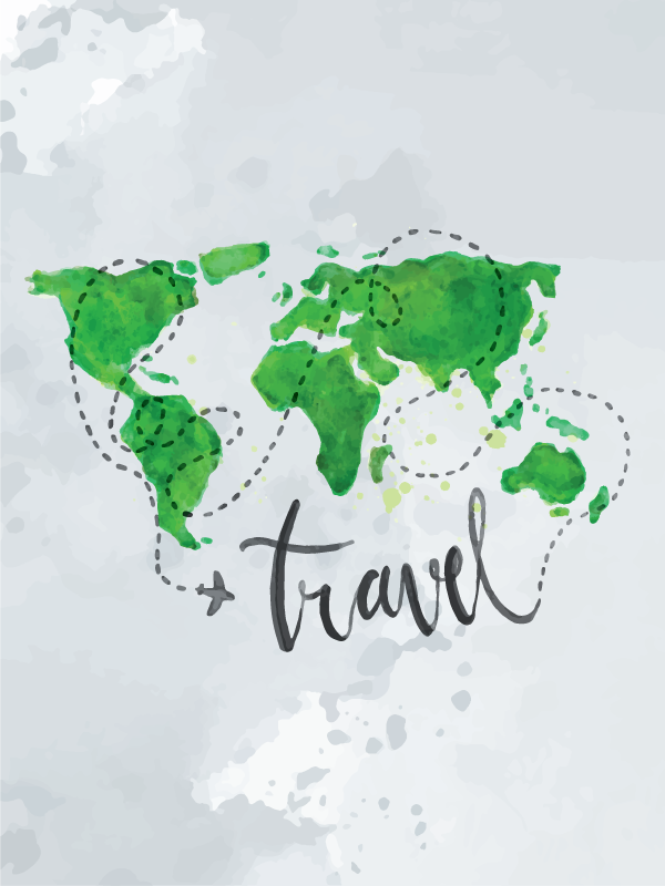 Carte du monde poster aquarelle voyage - TenStickers