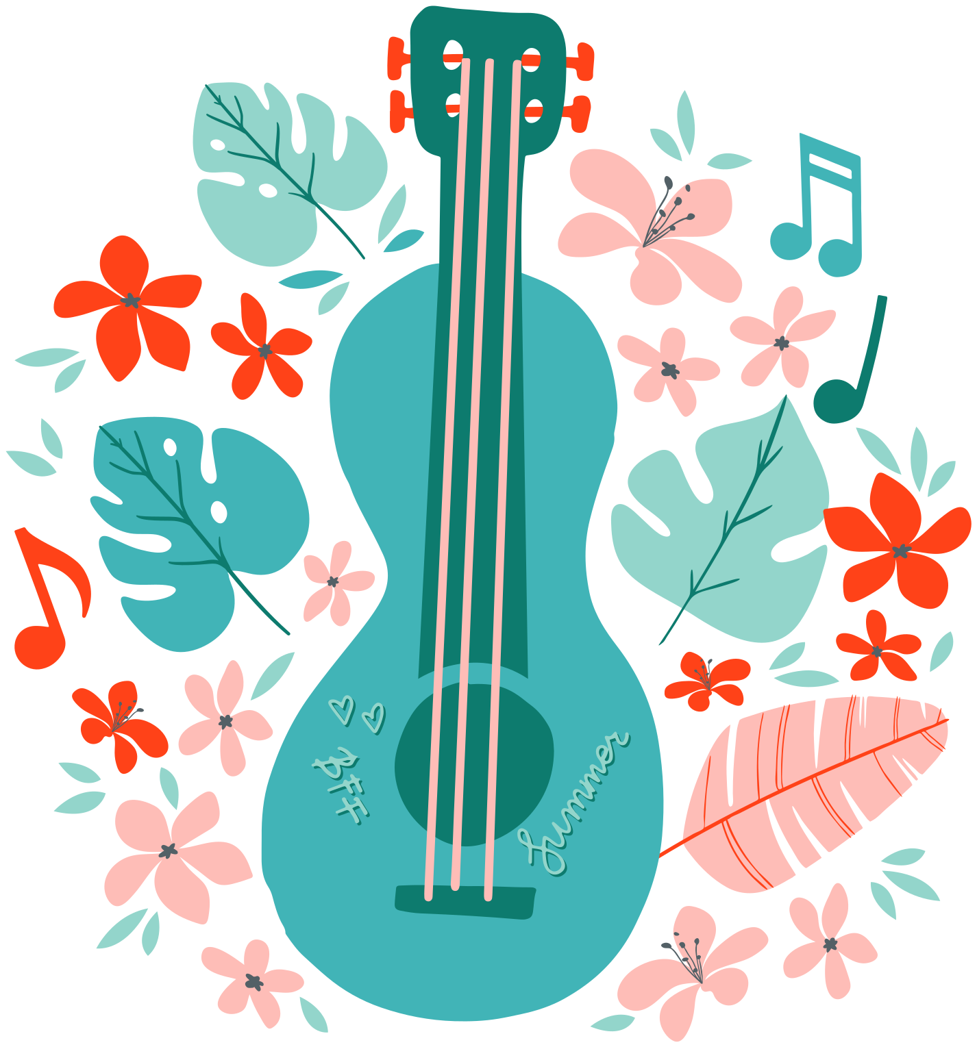 Affiche musique guitare avec fleurs - TenStickers