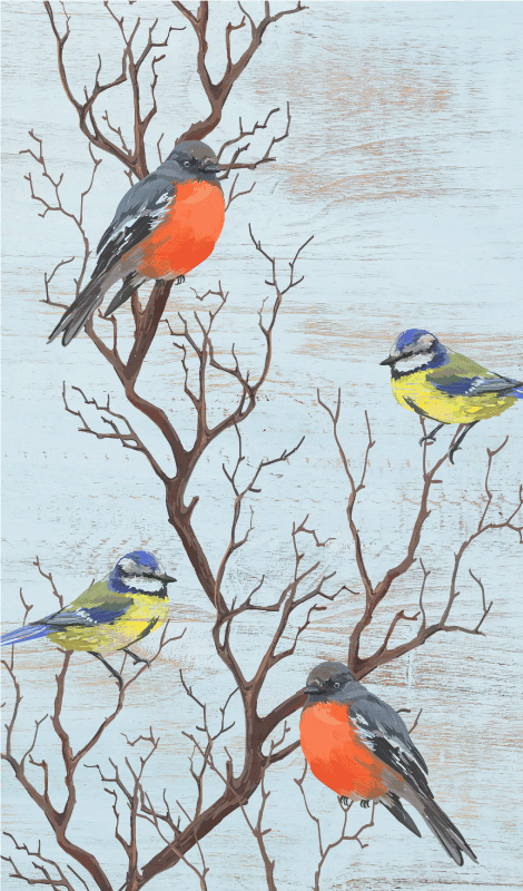 Affiche vintage arbres bleus avec oiseaux - TenStickers