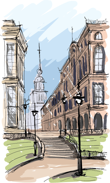 Poster paysage aquarelle parc urbain - TenStickers