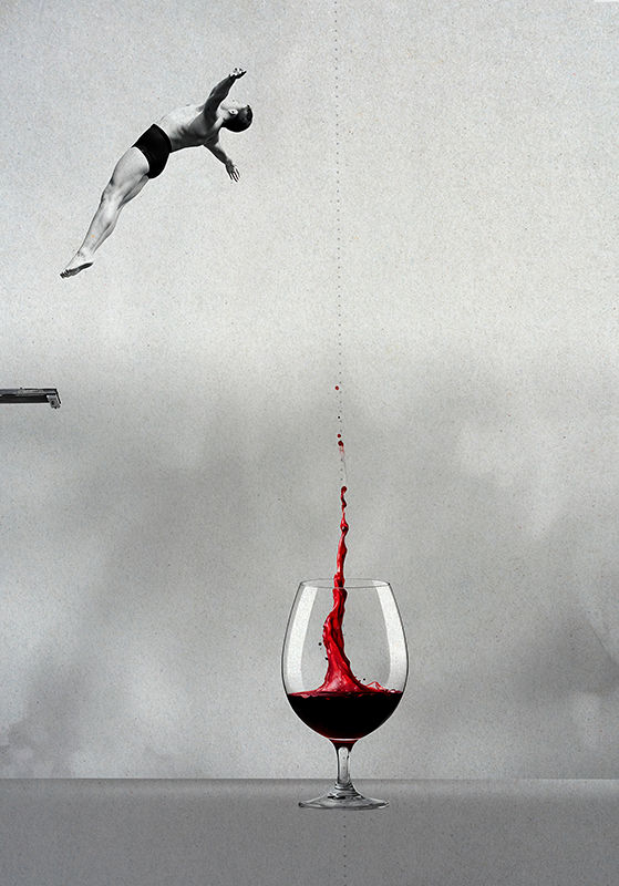 Affiche abstrait saut vers le verre de vin - TenStickers