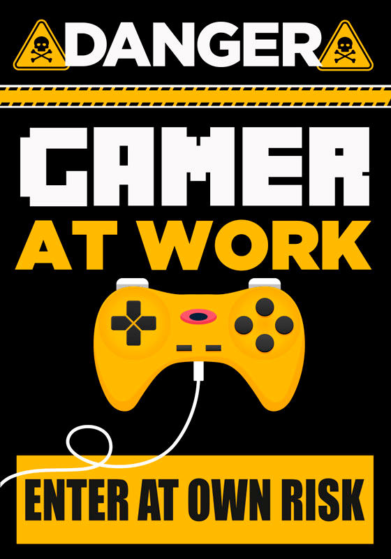 Poster jeux vidéo danger gamer à l'œuvre - TenStickers