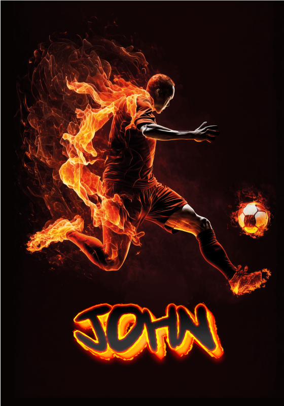Affiche football joueur de foot en flammes - TenStickers