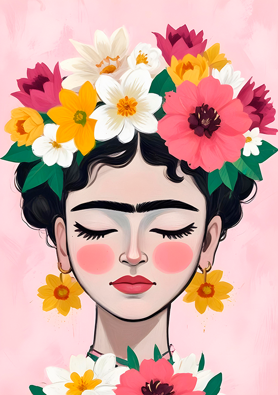 Affiche art chapeau fleuri frida - TenStickers