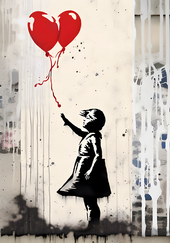 Affiche art fille avec des ballons - TenStickers