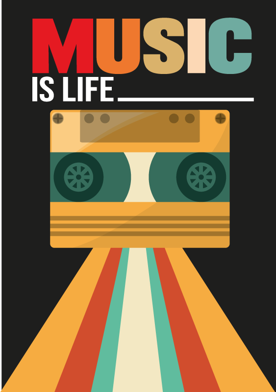Poster "Music is life" style rétro - TenStickers