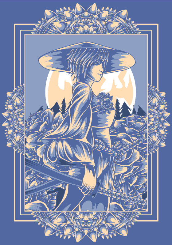 Poster dessin samouraï style anime - TenStickers