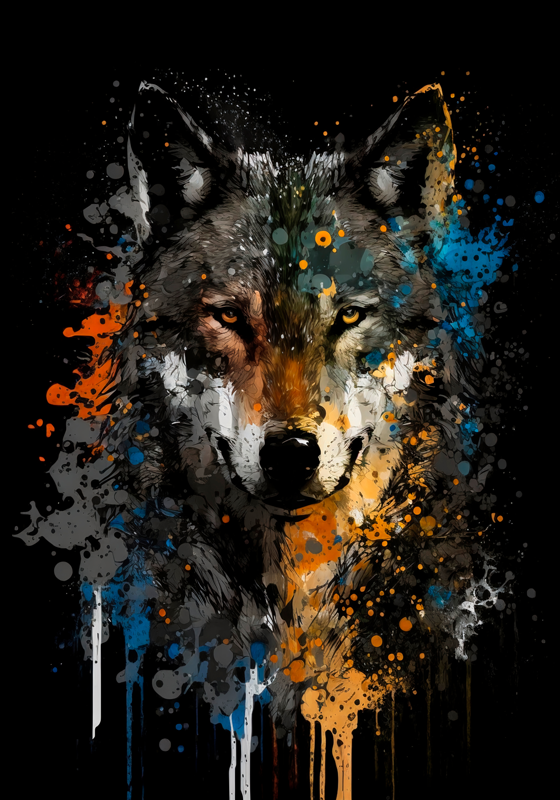 Poster loup peint en couleur - TenStickers