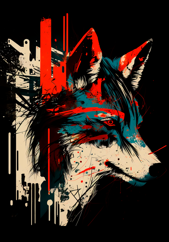 Poster illustration d'un loup abstrait - TenStickers