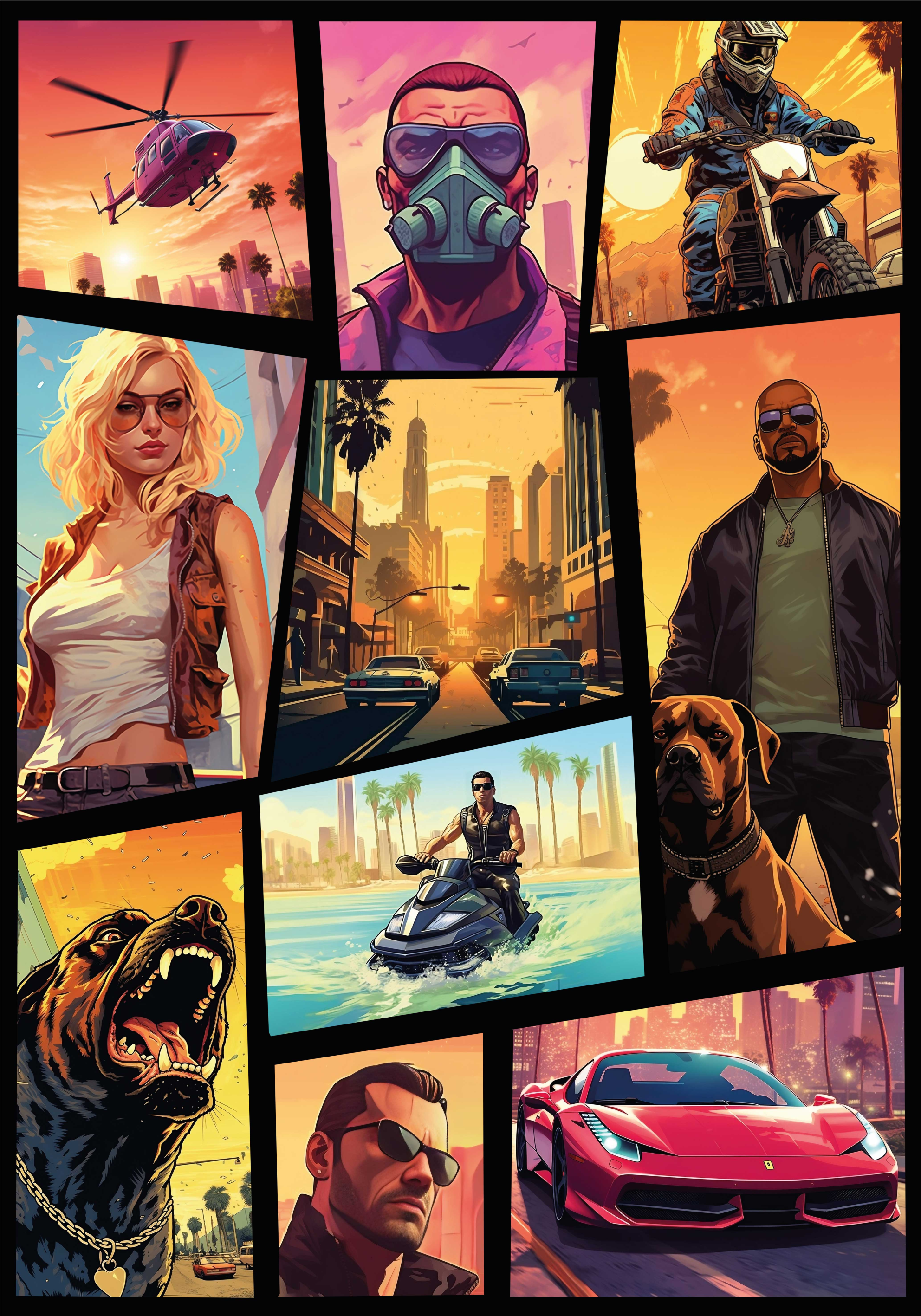 Poster chambre ado montage dessin d'action jeux - TenStickers