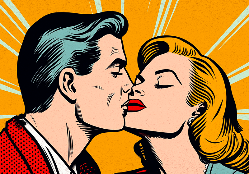 Poster pop art couple vintage s'embrassant - TenStickers