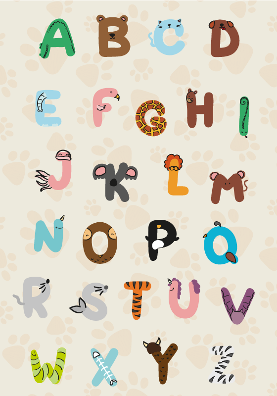 Affiche chambre enfant alphabet animaux lettres - TenStickers
